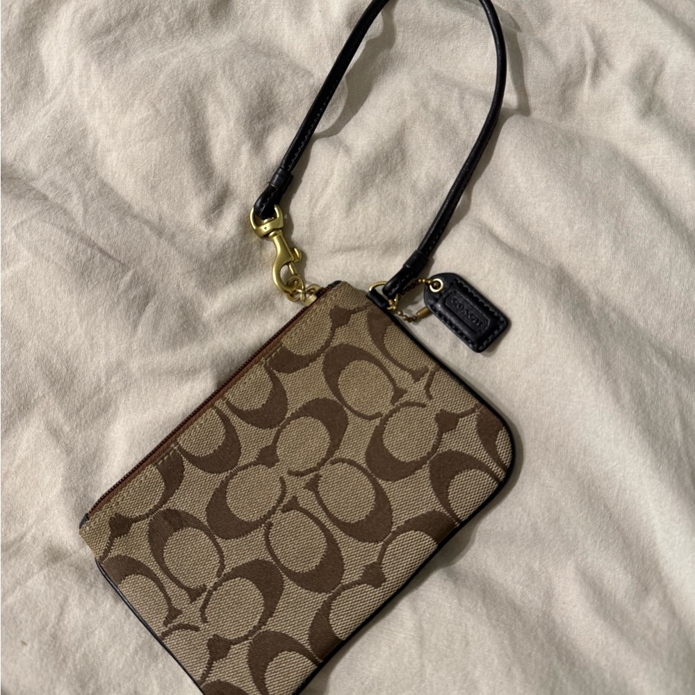 Coach Signature Tan and Brown Wristlet - Picture 2 of 3